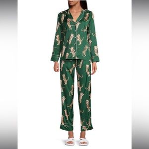 Green Tiger-Print Satin Pajama Set - Women
